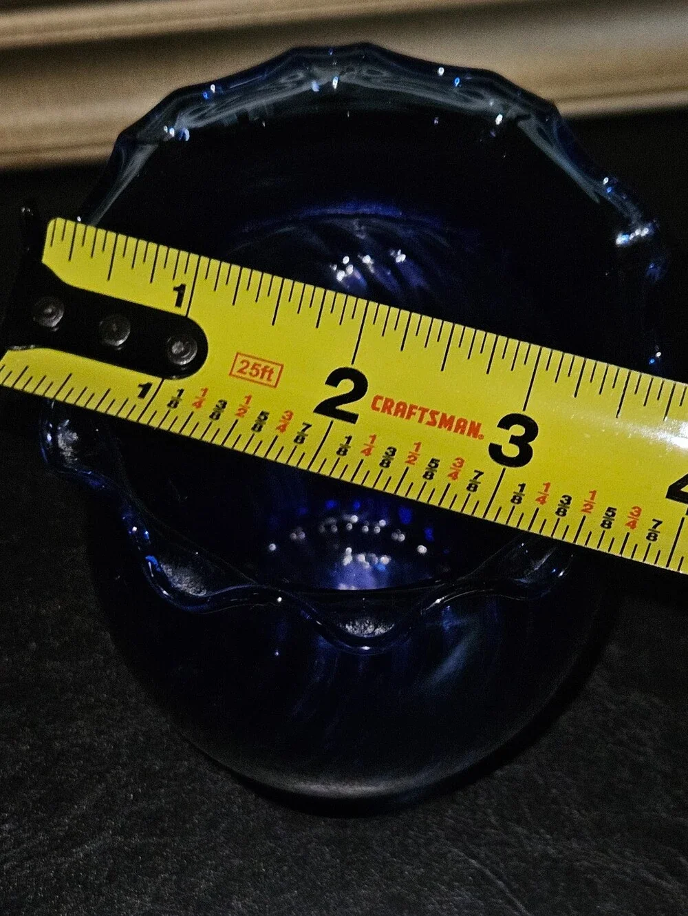 Vintage Anchor Hocking Cobalt Blue Swirl Glass Vase Ruffled/Scalloped Edge